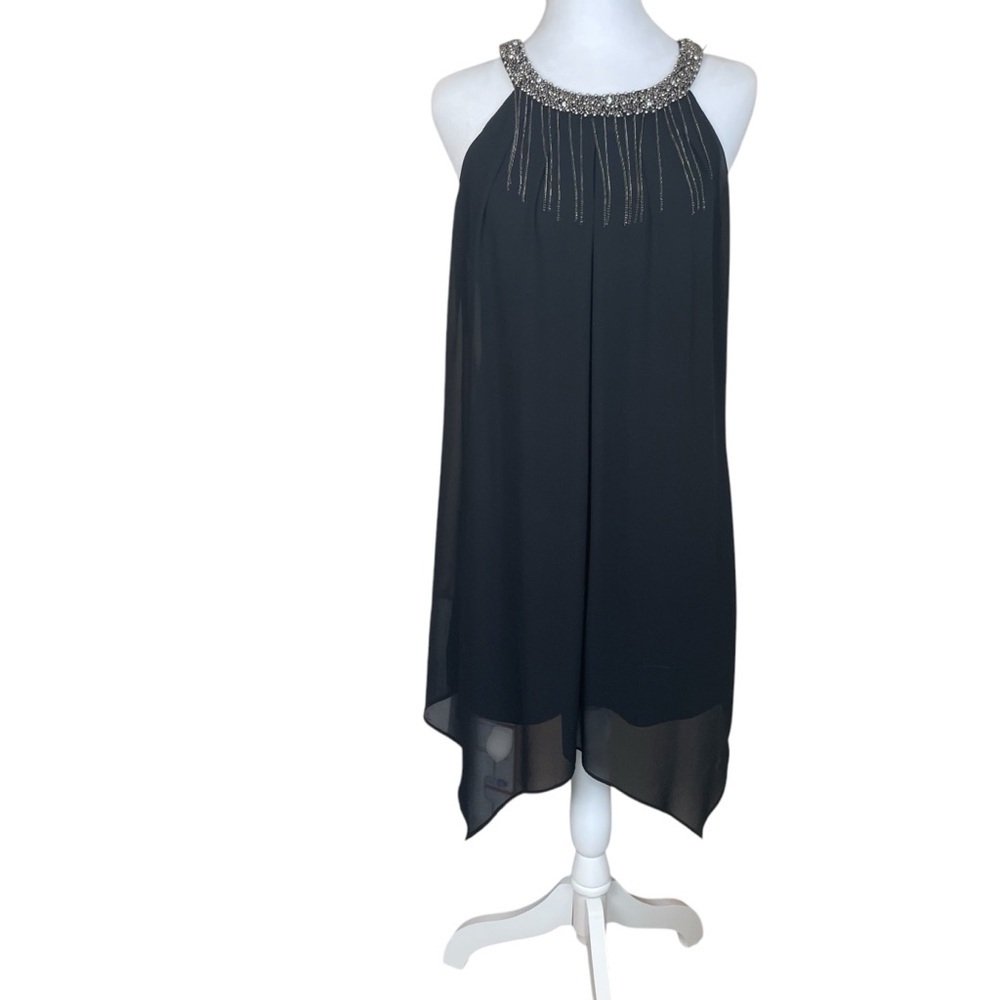 By&By Black Swing Dress Silver Rhinestone Collar Chain Detail Medium Party Event